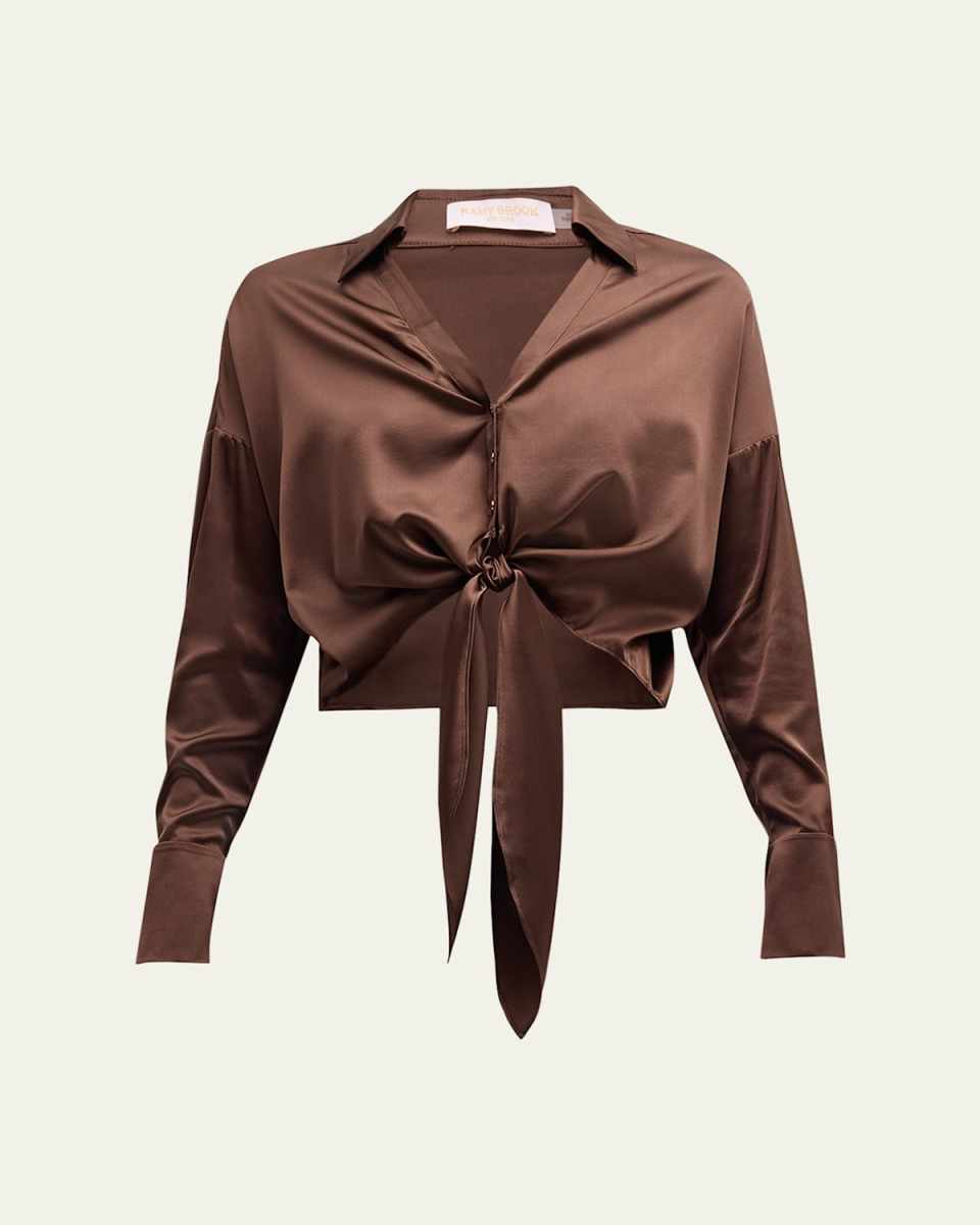 Farrah Cropped Tie-Hem Silk Blous